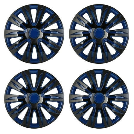 SCITOO 17 Inch Set of 4 Hubcaps Black Lacquer & Blue Lacquer ABS & PC Material Snap On Wheel Covers Fit All Models