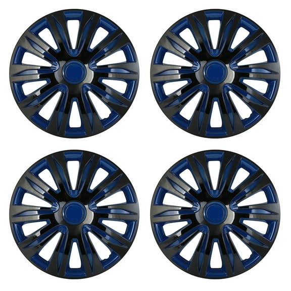 CCIYU 4Pcs Full Hub Cap ABS PC 17" Universal Rim HubCap Wheel Skin Cover Caps Covers Replacement Snap On, Blue & Black Wheel Rim Cover