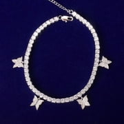 DUBSS Feet Jewelry for Women Tennis Chain Butterfly Anklets Real Gold Plated Hip Hop Jewelry Adjustable Charms