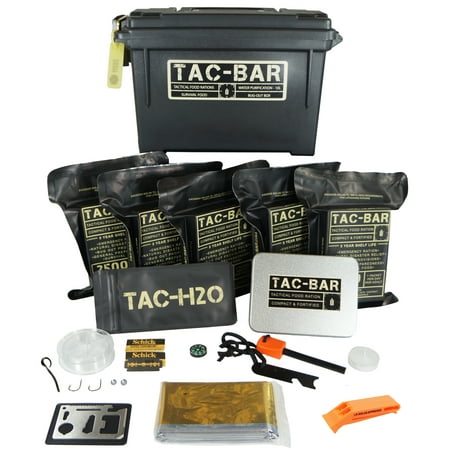 Tac-Bar Ready to Eat Tactical Food Rations for 5 Days (12,500cals) with 10 Aquatab 17 mg Water Purification Tablets - Free Survival