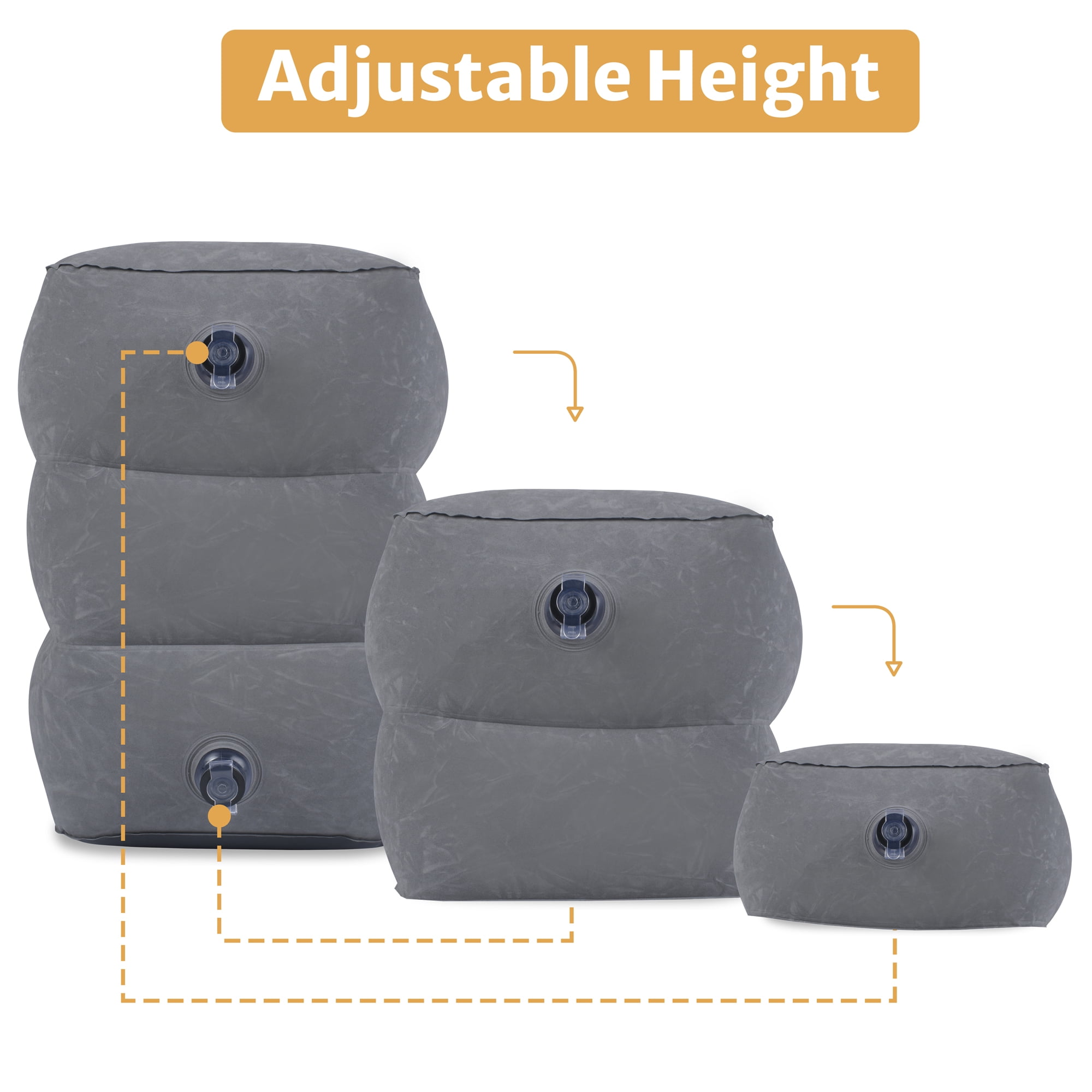 JefDiee Inflatable Travel Foot Rest Pillow, Kids Airplane Bed, Adjustable 3  Layers Height Leg Rest Pillow, Adults Travel Essentials Great for Airplane,  Office, Home, Trains, Cars (2 Pack) Grey-2pack