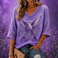 thumbnail image 2 of JULMCOMO Alzheimer's Awareness Graphic Tees for Women Purple Hummingbird Print V Neck Casual T Shirts 3/4 Sleeve Loose Comfy Graphic Shirts Light Purple 4XL, 2 of 4