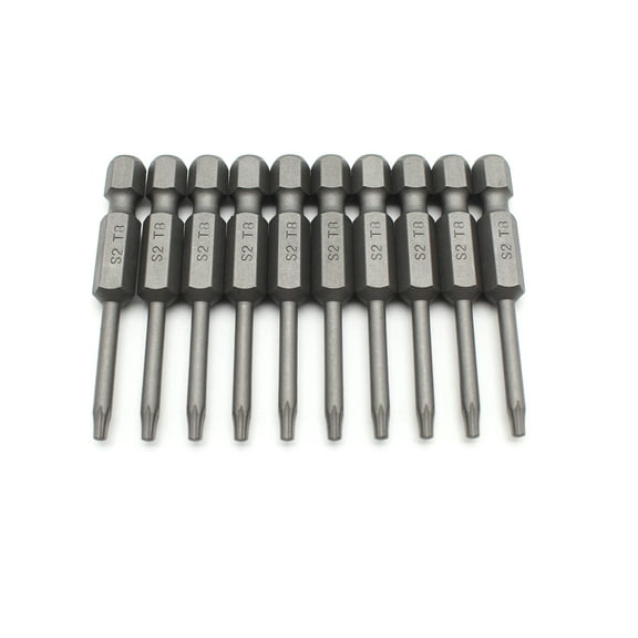 TMAX 10 pc T8 Torx Star Head Screwdriver Bit Set, S2 Steel 6 Point T-8 Reduced Round Shaft Screwdriver Insert Bits Hex Shank