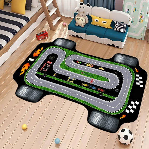 Dreammotif Race Car Rug, Black F1 Car, Race Track Rug,Formula 1 Rug,Kids Room Rug,Baby Room Decor,Popular Rug, Nursery Rug,Gift For Kids,Non-slip Rug