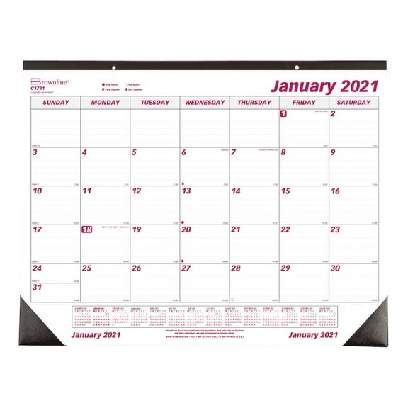 Brownline® Classic Monthly Desk Pad Calendar, 17" x 22", Burgundy/Gray, January to December 2021, C1731