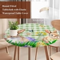 thumbnail image 4 of Easter Bunny Round Tablecloth, Fitted Table Cover with Elastic for 45"-54" Round Tables, Spring Easter Eggs Chicken Sage Green Plaid Table Cloth Outdoor Indoor Dinning Party Waterproof Tablecloths, 4 of 7