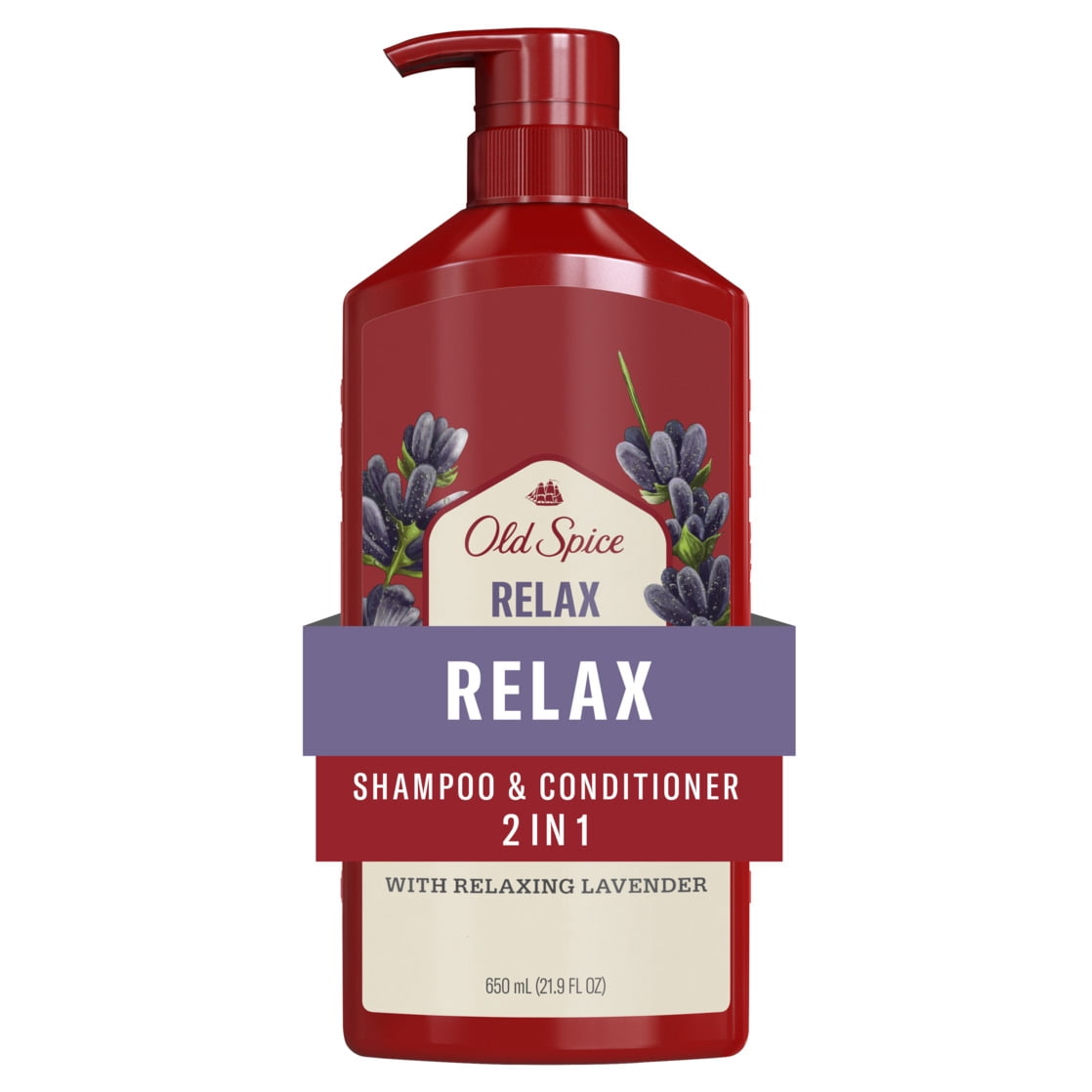 (4 pack) Old Spice Relax 2 in 1 Shampoo Conditioner, All Hair Types, Lavender, 21.9 fl oz
