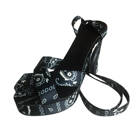 

Follure Girl women s casual shoes Womens printing Open Toe Heel Shoe Lace-Up Peep Toe Ankle Strap Platform Sandals Black 37