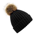 thumbnail image 1 of Beechfield - Gorro de punto infantil pom pom grueso de pelo para niños niñas (Negro), 1 of 1