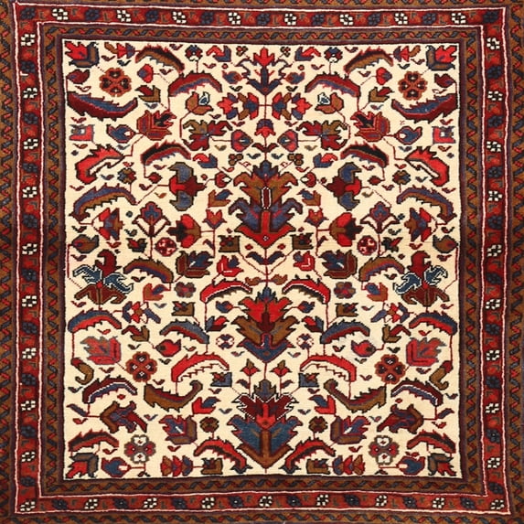 Ahgly Company Machine Washable Indoor Square Traditional Saffron Red Area Rugs, 4' Square