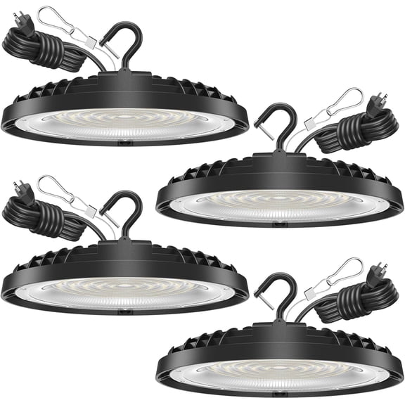 150W UFO High Bay Light, 21,000LM Shop Lights Fixture, 5000K, 600W Halogen, 120VAC, Plug & Play Lighting for Warehouses, Workshops, Garages, and Barns - ETL Listed, 4