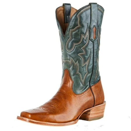 

A4224 Men`s Corral Honey Cowhide 11` Green Embroidery Top Sq Toe Boot