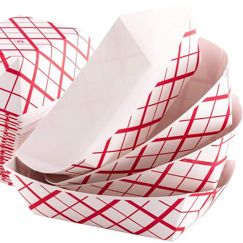 500 Pack 1lb Red Check Paper Food Trays Baskets Snack Server Recyclable USA Made 