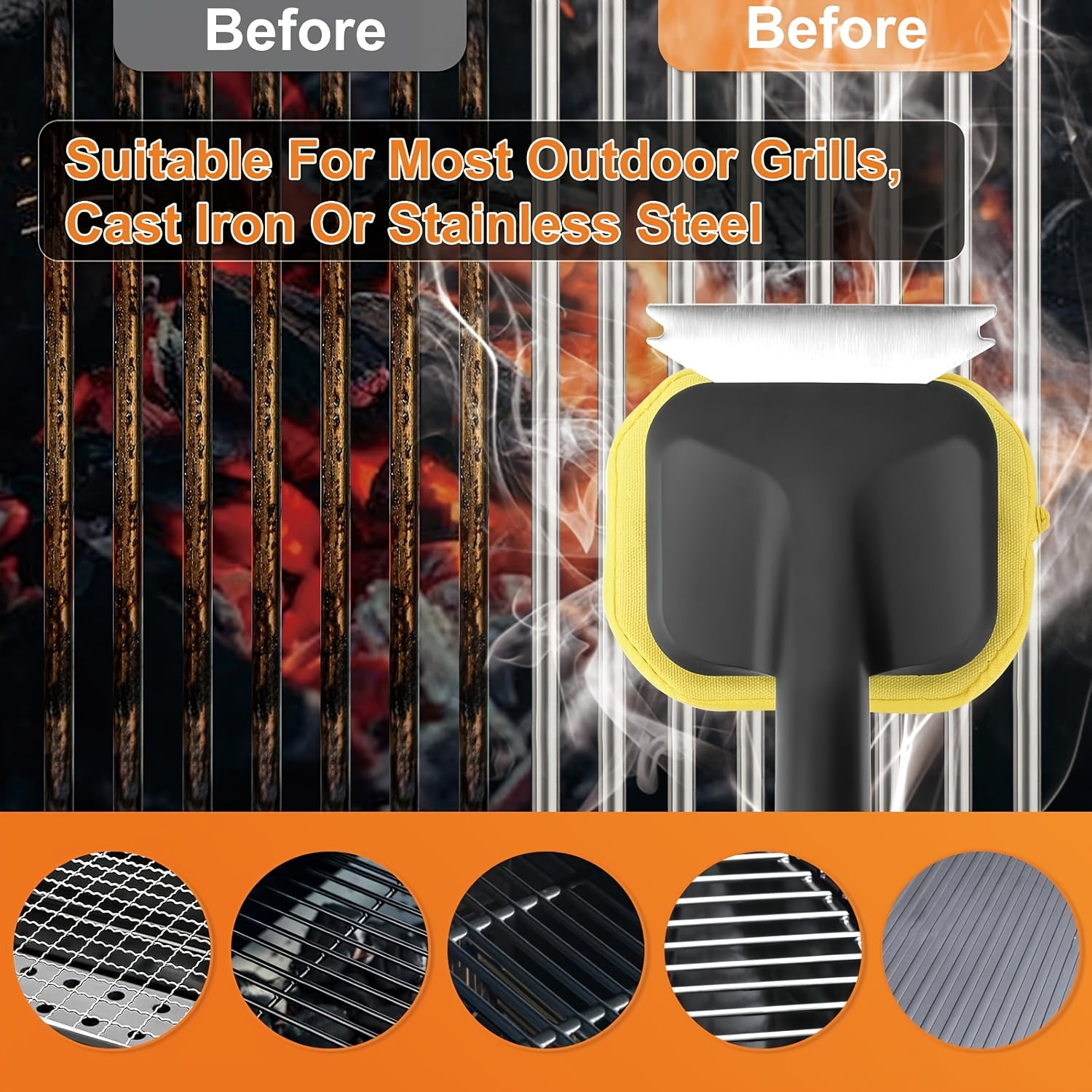 Safe Steam Grilling Brush and Scraper for Effortless Barbecue Cleaning, Durable Tool Suitable for Cast Iron and Stainless Steel Grates, Perfect Outdoor Grilling Gift for Any Occasion