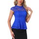 thumbnail image 4 of INSPIRAR CHIC Blusa sin mangas de encaje floral de ganchillo con cuello redondo y peplum para mujer en azul real S, 4 of 6