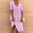 thumbnail image 2 of Vestido informal de verano para mujer, de color liso, con cuello en V y manga media - Túnica holgada larga, poliéster, transpirable, tallas S-XXL, ropa de playa/diaria/de fiesta, 2 of 4