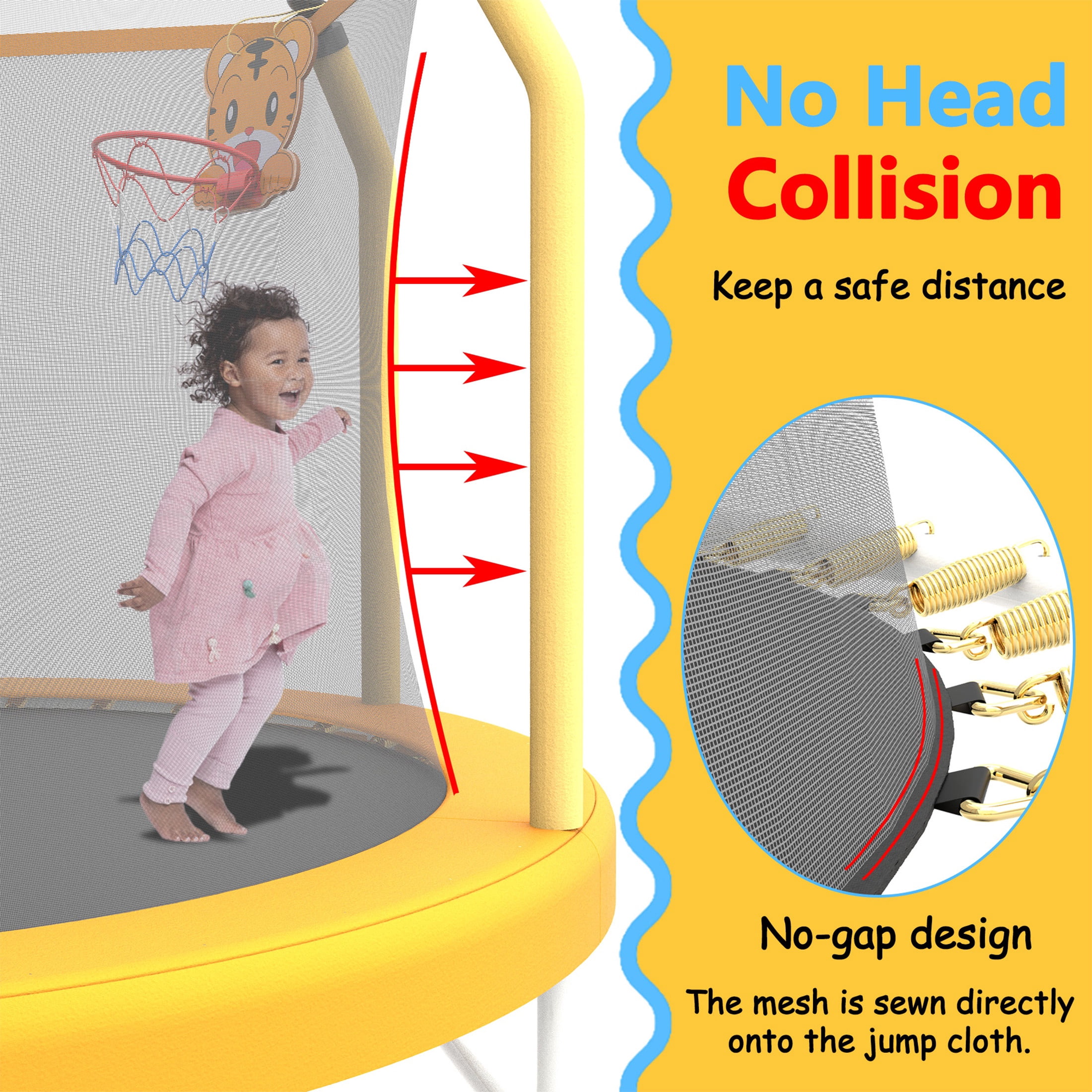Toddler Trampoline with Safety Enclosure Net, Segmart Mini Trampoline with Cartoon Basketball Hoop, Recreational Trampoline with No-Gap Safe Design, Birthday Gifts for Boys & Girls