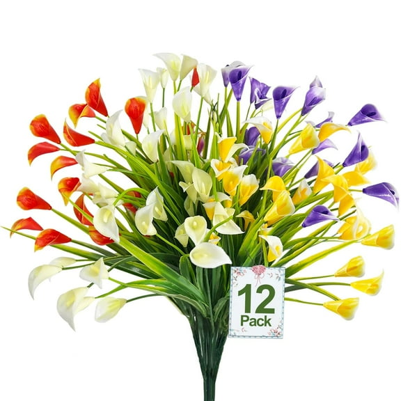 Coolmade 12Pcs Artificial Flowers Fake Calla Lily Flowers Real Touch Calla Lily Faux Flowers Arrangement Bouquet for Home Garden Office Party Wedding Bouquet Centerpieces Flower Home Decoration