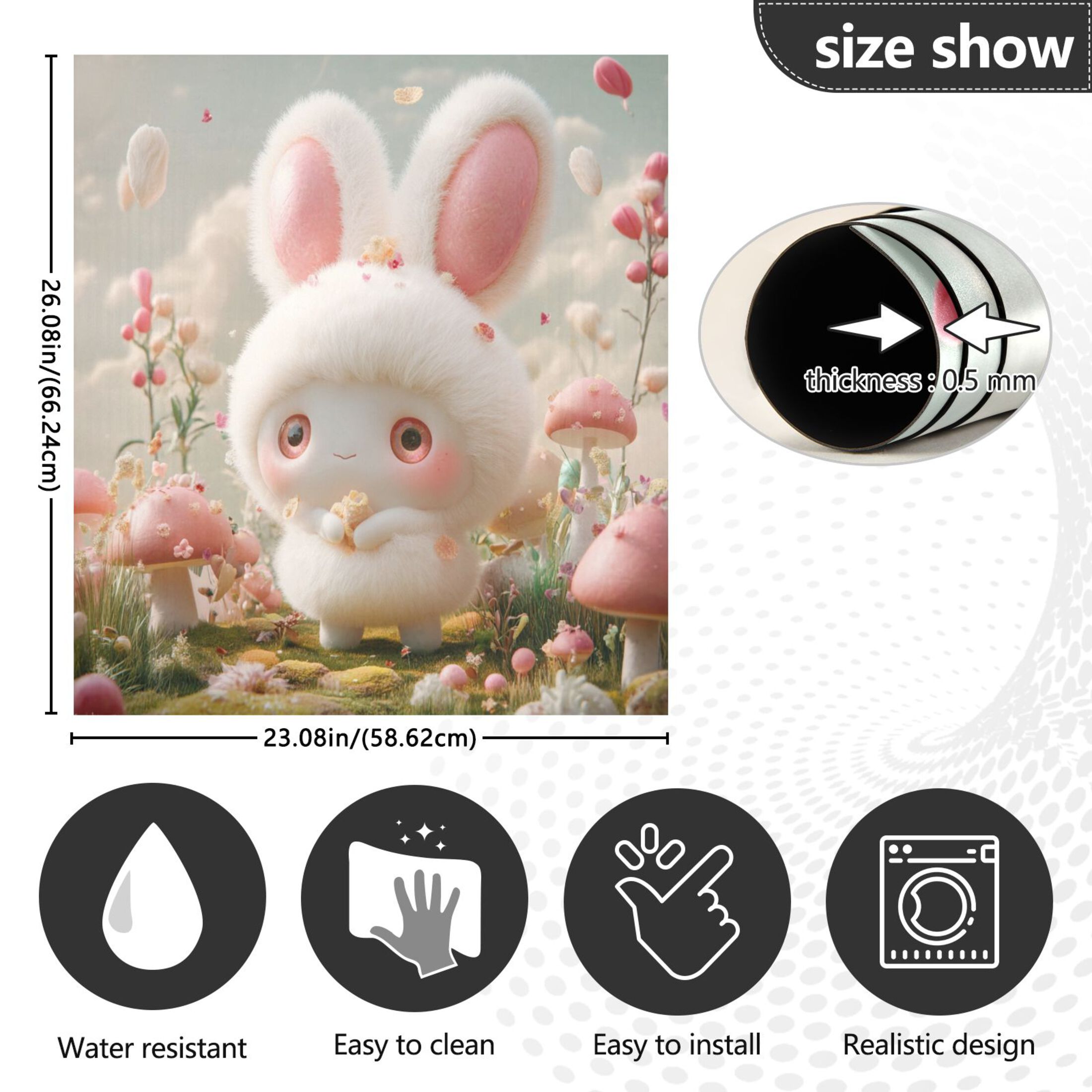 Dishwasher Magnetic Sticker 23x26 Inch Refrigerator Magnetic Sticker Washing Machine Magnetic Sticker Kitchen Panel Magnetic Sticker Home Decor White Cartoon Rabbit