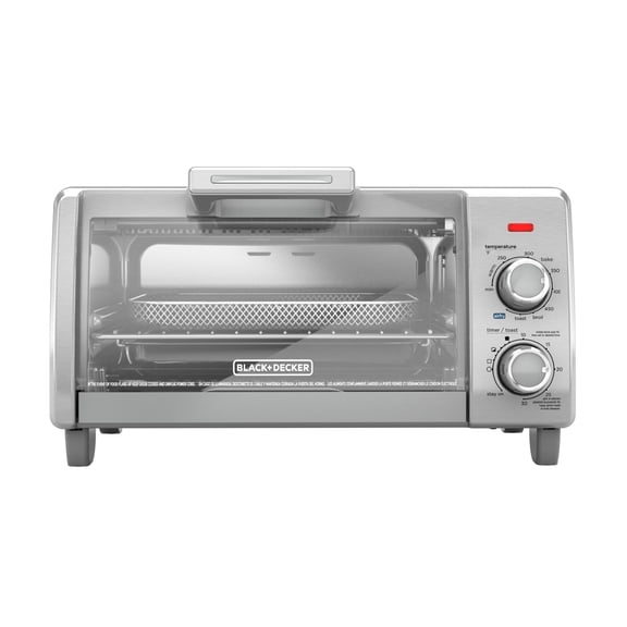 Open Box BLACK DECKER Crisp ‘N Bake Air Fry 4-Slice Toaster Oven, Silver & Black, Fits 9 Inch Pizza, .35 Cubic Feet