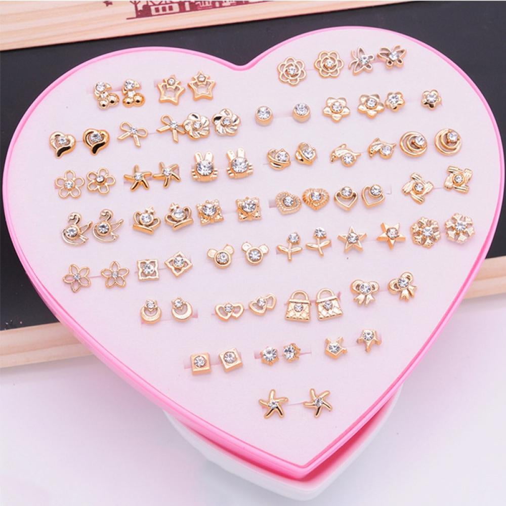 New 36 Pairs Stud Earrings with Heart Shape Gift Box, Hypoallergenic Ear… POFET 36 Pairs Stud Earrings with Heart Shaped Gift Box  main image 2