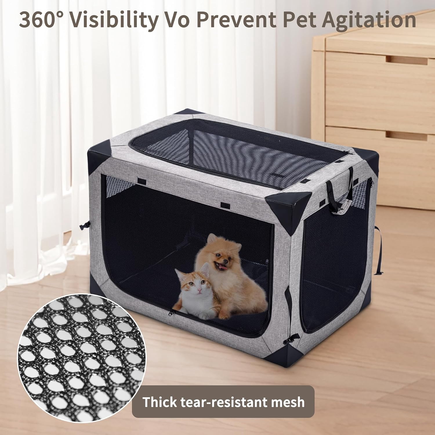 36 Inch Collapsible Soft Dog Crate with Chew Proof Mesh for Large Dogs