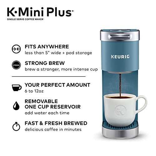 Keurig K-Mini Plus Coffee Maker, Single Serve K-Cup Pod Coffee Brewer, Comes With 6 to12 Oz Brew Size, K-Cup Pod Storage, and Travel Mug Friendly, Evening Teal