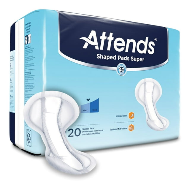 Attends Serviettes en Forme Super Unisexe pour Incontinence, Serviette Profilée 13 X 27,2 Po SPSA, 20 Unités