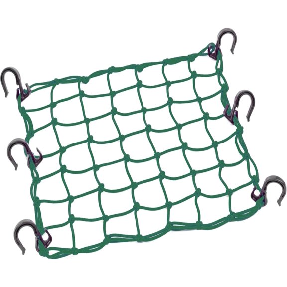 Small Cargo Net 15"x15" Stretches to 30"x30" with Thicken Hooks | Natural Latex Core, Tight 2”x2” Mesh Heavy Duty Bungee Net for Motorcycle Helmet, Bike, ATV, UTV, Luggage (Army Green, 1 Pack)
