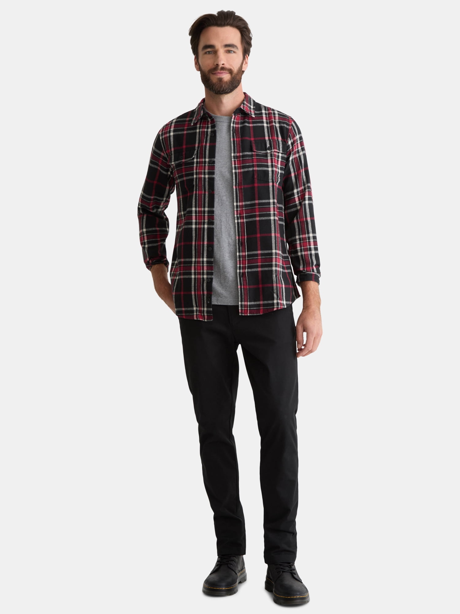 Burnside Men's and Big Men's Modern Fit Plaid Flannel Shirt with Long Sleeves, Sizes S-2XL