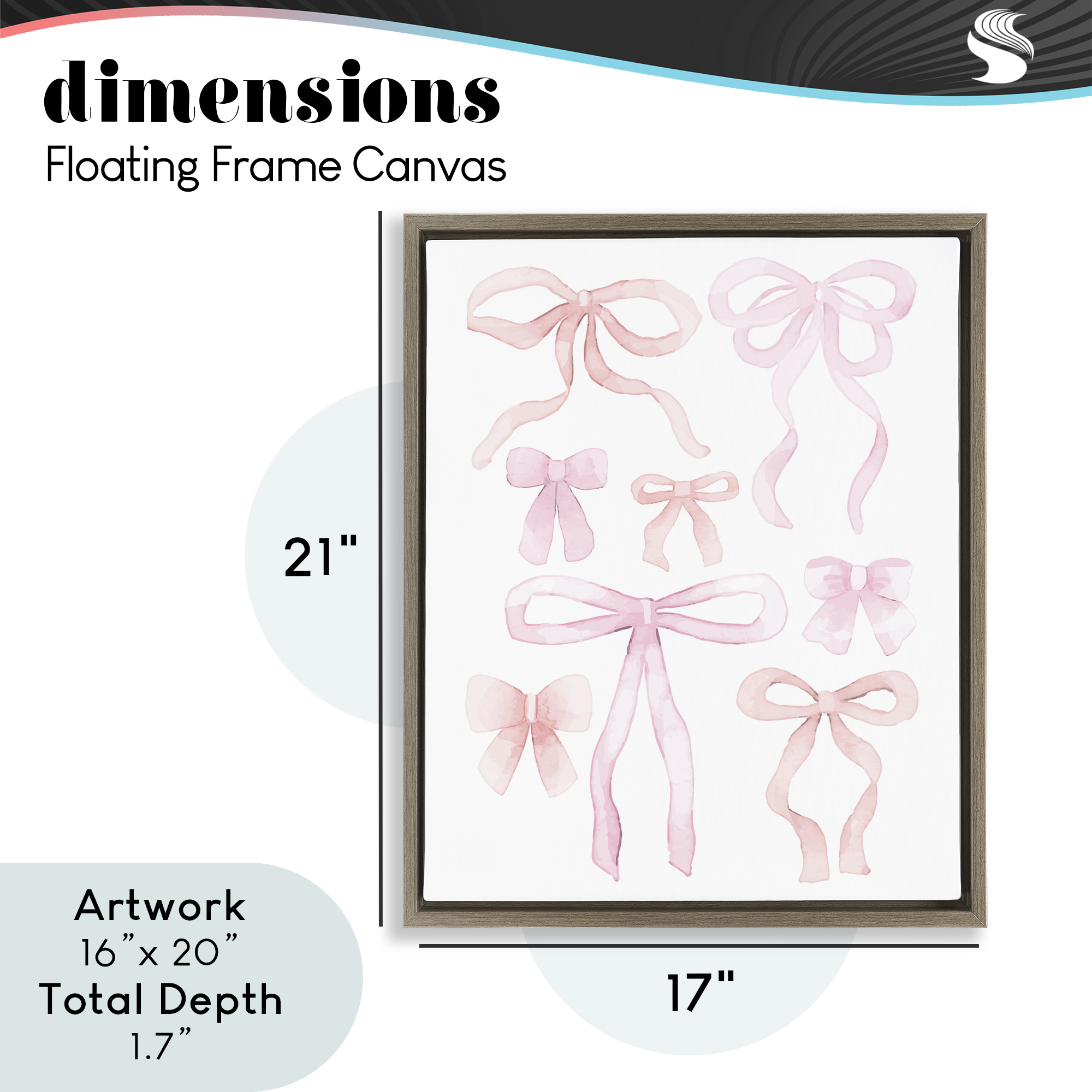 Feminine Chic Bows Brown Framed Floater Canvas Wall Art, design by Kim Allen
