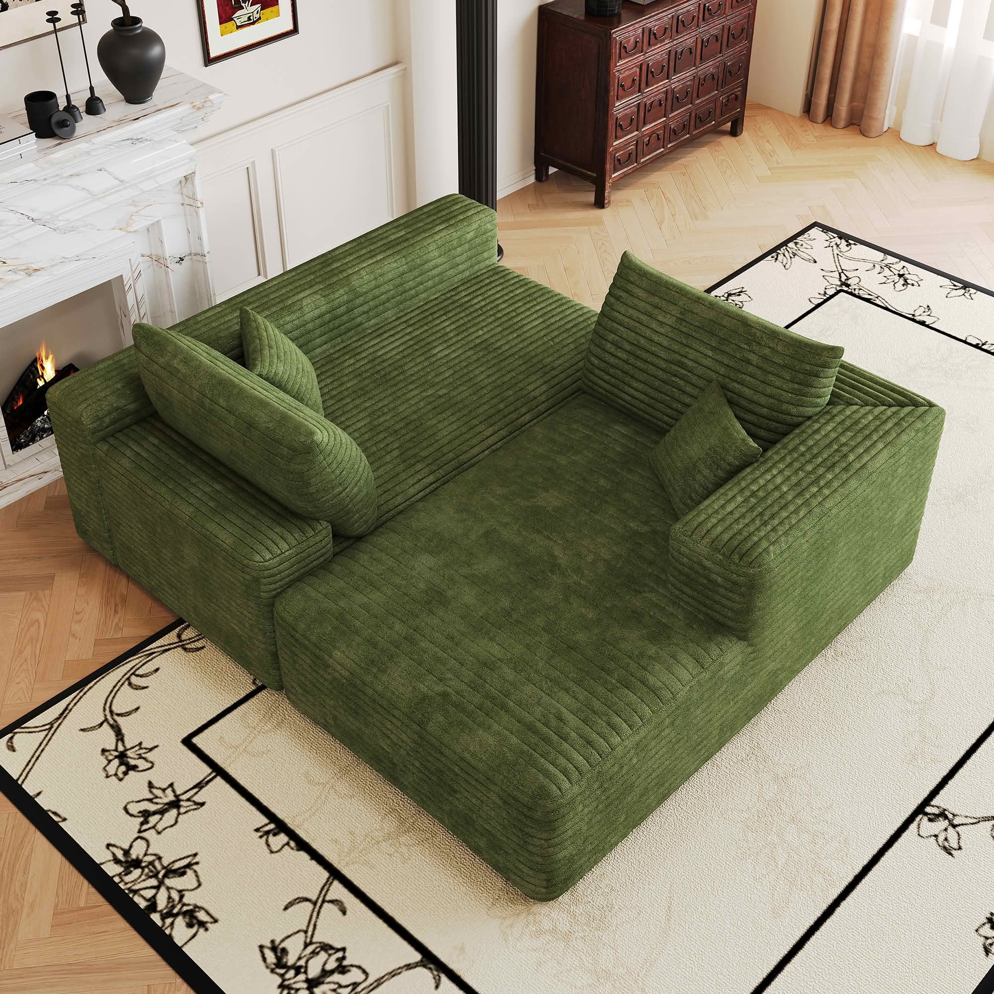 MAYEERTY 103 Inch L‑Shaped Cloud Sectional Sofa, Modern Minimalist Deep‑Seat Corner Couch, Plush Corduroy Upholstered Reversible Sofa, No‑Assembly Required for Living Room Apartment