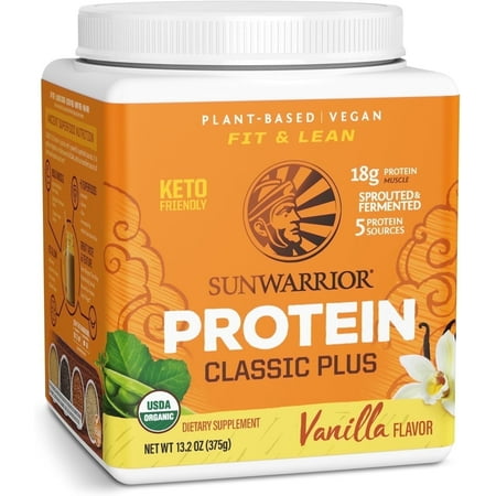 (2 pack) Sunwarrior Classic Plus Vegan Protein Powder, Vanilla, Organic Protein with BCAA, 375g