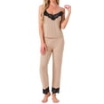 thumbnail image 2 of INSPIRE CHIC Womens Loungewear Lace Cami Spaghetti Strap Sleeveless Soft Pants Set with Pockets Cardigan 3 Piece Pajama Set L Beige, 2 of 6