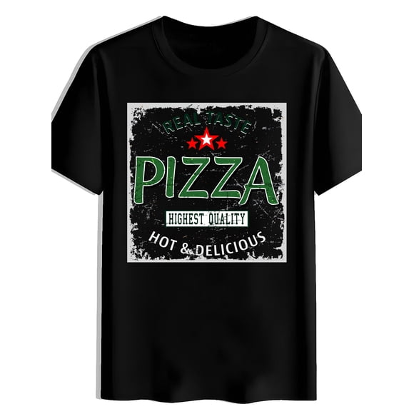 T Shirt Men'S Casual Crew Neck With Red Star Pizza Print