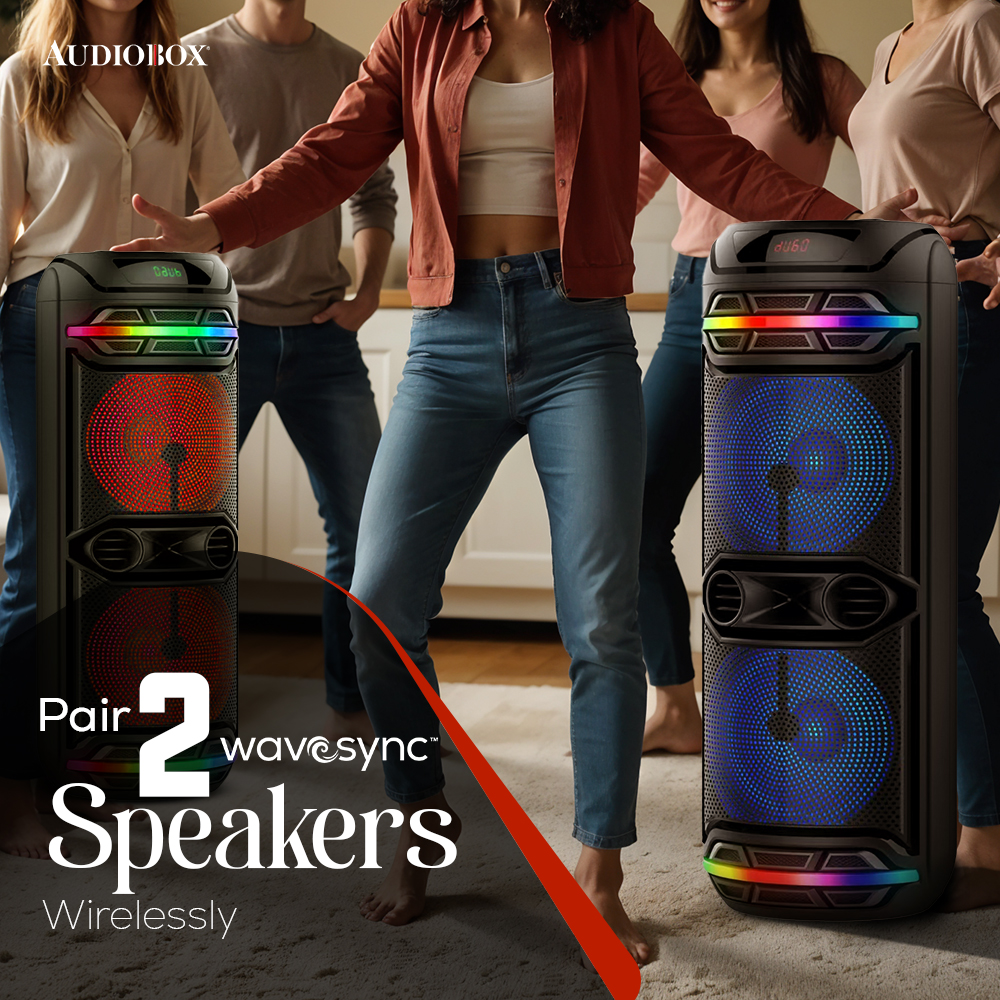 Audiobox ABX-2140R Party Speaker with Dual 12" Woofers & Mic with Bluetooth, TWS, USB, TF Card, for Karaoke Nights