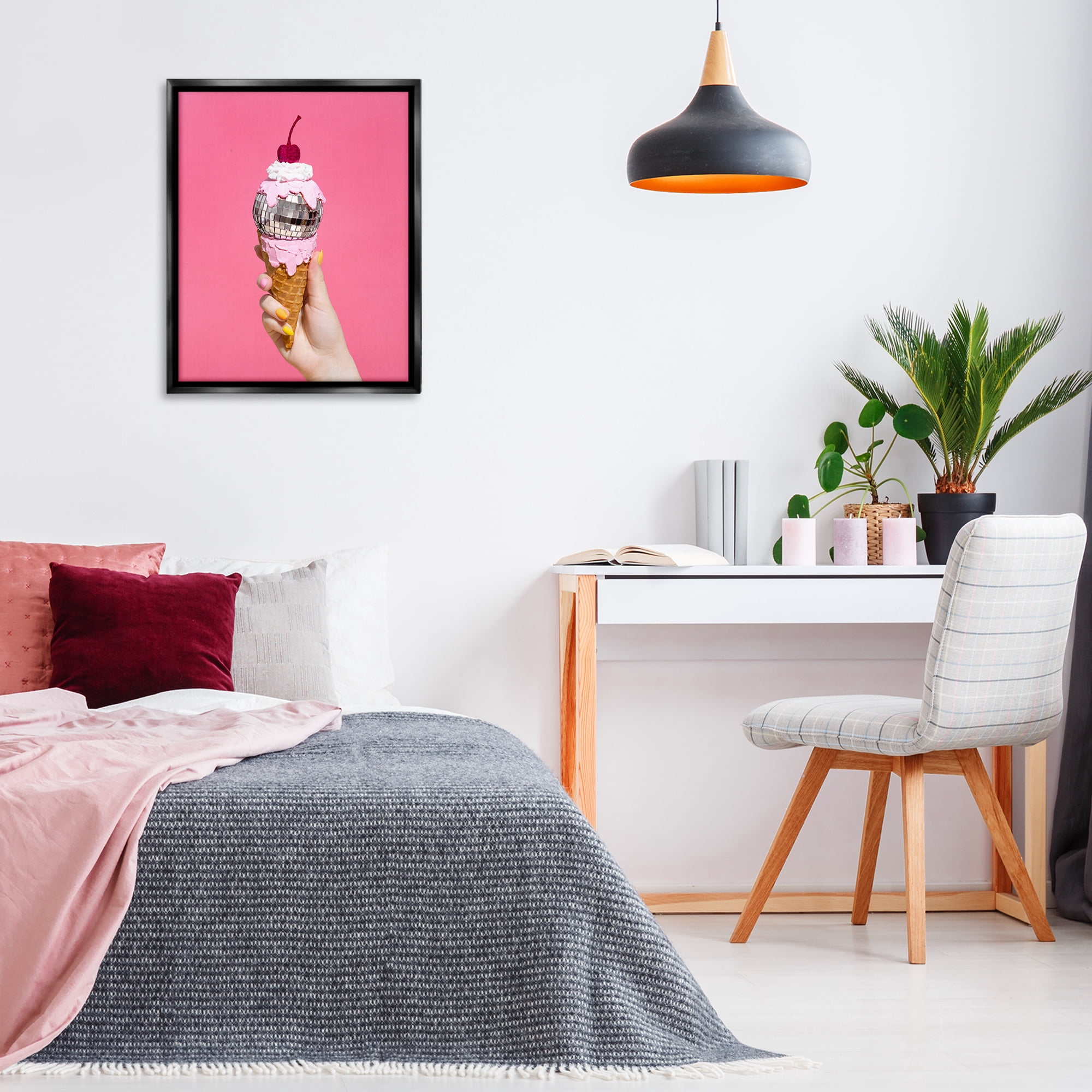 Stupell Industries Glam Disco Ice Cream Food & Beverage Painting Black Floater Framed Art Print Wall Art, 25 x 31