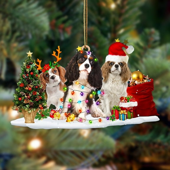Acrylic 2D FLAT Cavalier King Charles Spaniel-Christmas Dog Friends Hanging OrnamentChristmas Dog Friends Hanging Ornament