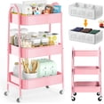 thumbnail image 1 of Organizador de 3 Niveles, Carrito de Almacenamiento Metálico con Ruedas de 360° y Freno, Estante Multiusos sin Tornillos para Cocina, Baño, Oficina (Rosa), 1 of 6