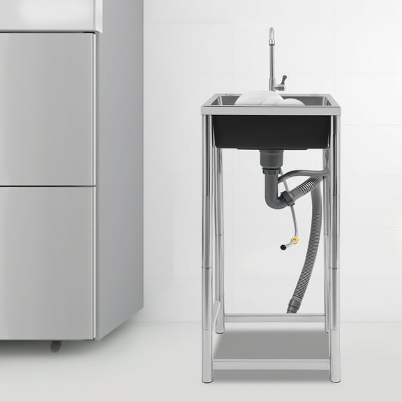 Stainless Steel Sink with Faucet, Free Standing Utility Sink, Single Bowl Commercial Sink 17.7*16*29.5in