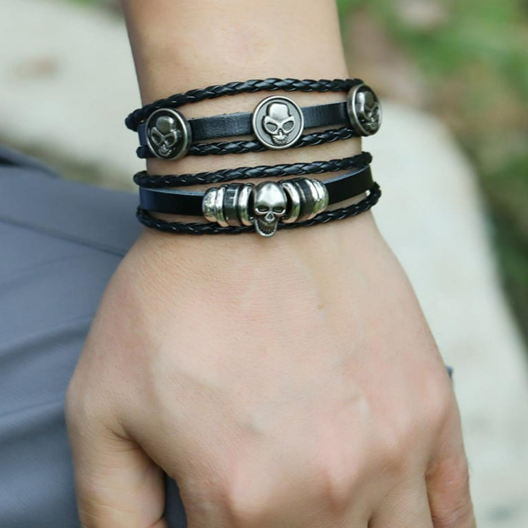 Leather Bracelet Halloween, 5PCS Braided Wide Wristband Leather Bracelet Halloween, 5PCS Braided Wide Wristband