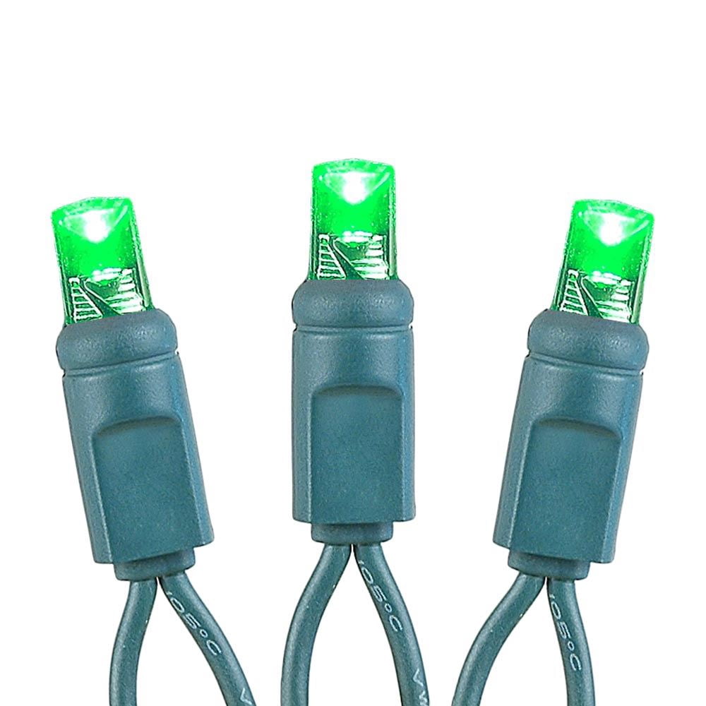 Novelty Lights 100 Light LED Coaxial Christmas Mini Light Set, Outdoor Lighting Party Patio String Lights, Green, Green Wire, 50 Feet