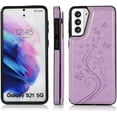 thumbnail image 4 of Phone Case for Samsung Galaxy S21 Glaxay S 21 5G 6.2 inch with Tempered Glass Screen Protector and Card Holder Wallet Cover Stand Flip Leather Cell Accessories Gaxaly 21S G5 Cases Women Girl Purple, 4 of 13