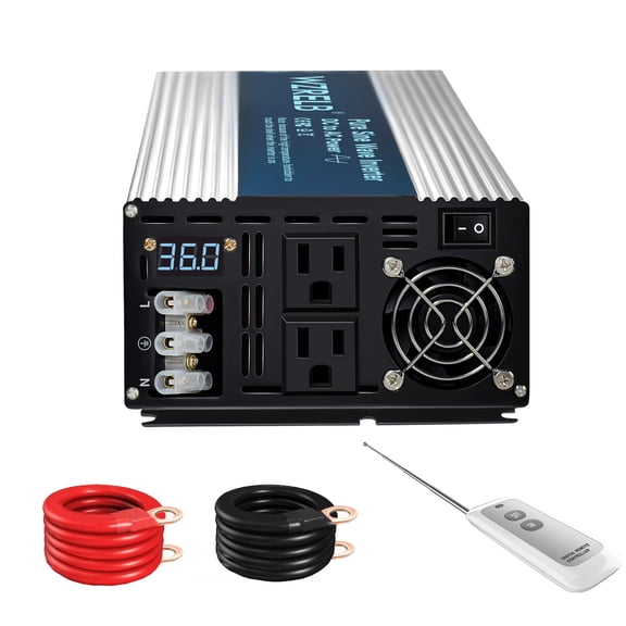 WZRELB 3000W Pure Sine Wave Inverter 36V DC to 110V 120V AC with LED Display,Remote Controller,Off-Grid Power Converter 6000W Surge with Dual AC Outlets, Home, RV, Truck, Campin