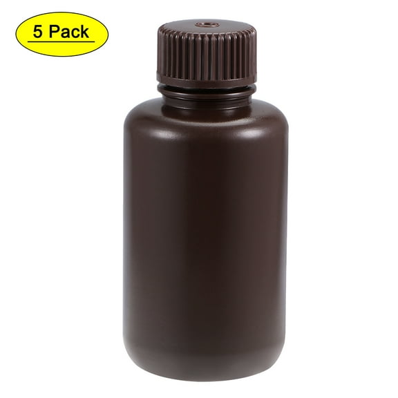 Uxcell 100ml/3.4oz Plastic Small Mouth Lab Reagent Bottle Brown 5 Count