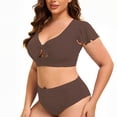 thumbnail image 4 of Ticikt Two Piece Swimsuits High Waisted Bikini with Backless Tankini Top and Boy Shorts Bottoms,Color:Coffee,3XL, 4 of 5