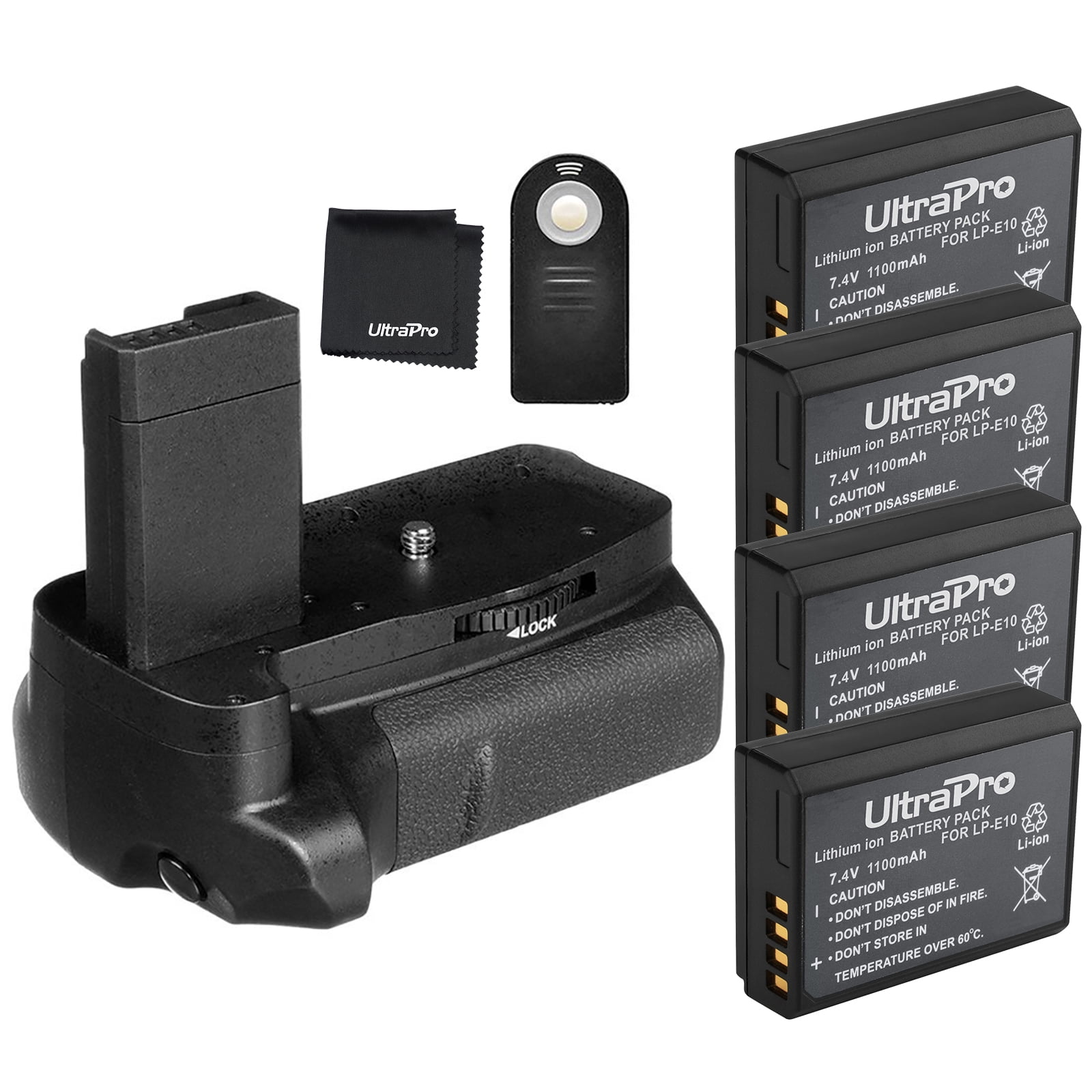 Battery Grip Bundle F/Canon EOS Rebel T3 T5 T6: Includes Vertical Replacement Grip 2-Pk LP-E10 Replacement Long-Life Batteries Charger UltraPro Accessory Bundle 