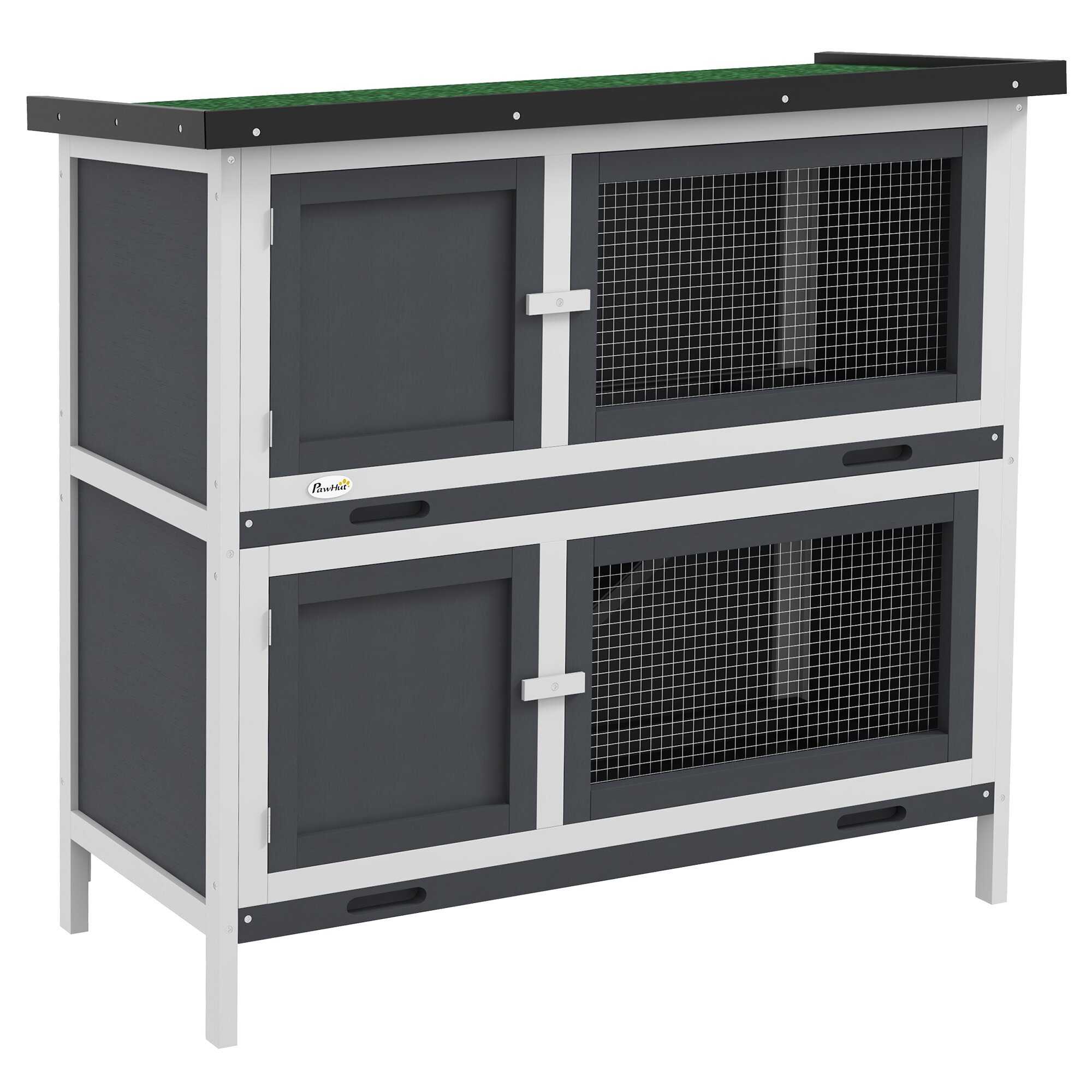 Wooden Bunny Rabbit Hutch with Ramp, Weatherproof Roof for Small Animals, Indoor Outdoor Pet Habitat, 39.3L x 18.5W x 35.8H Inches, Gray
