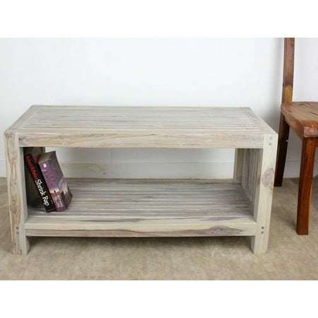 Best Oil For Teak Furniture HAUSSMANN Coffee Table w Shelf 36x16x18inch H Farmed Teak Wood Slat w Livos Agate Grey Oil ()