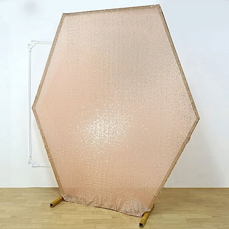 Image of BalsaCircle 8 feet Rose Gold Sparkle Sequin Hexagon Backdrop Stand Cover Wedding Party Events Home